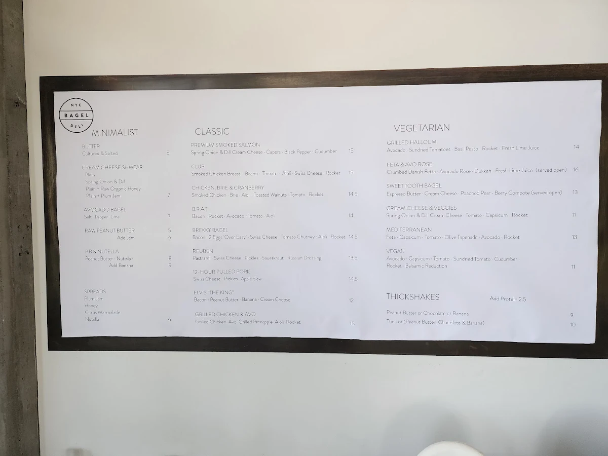 Menu, NYC Bagel Deli