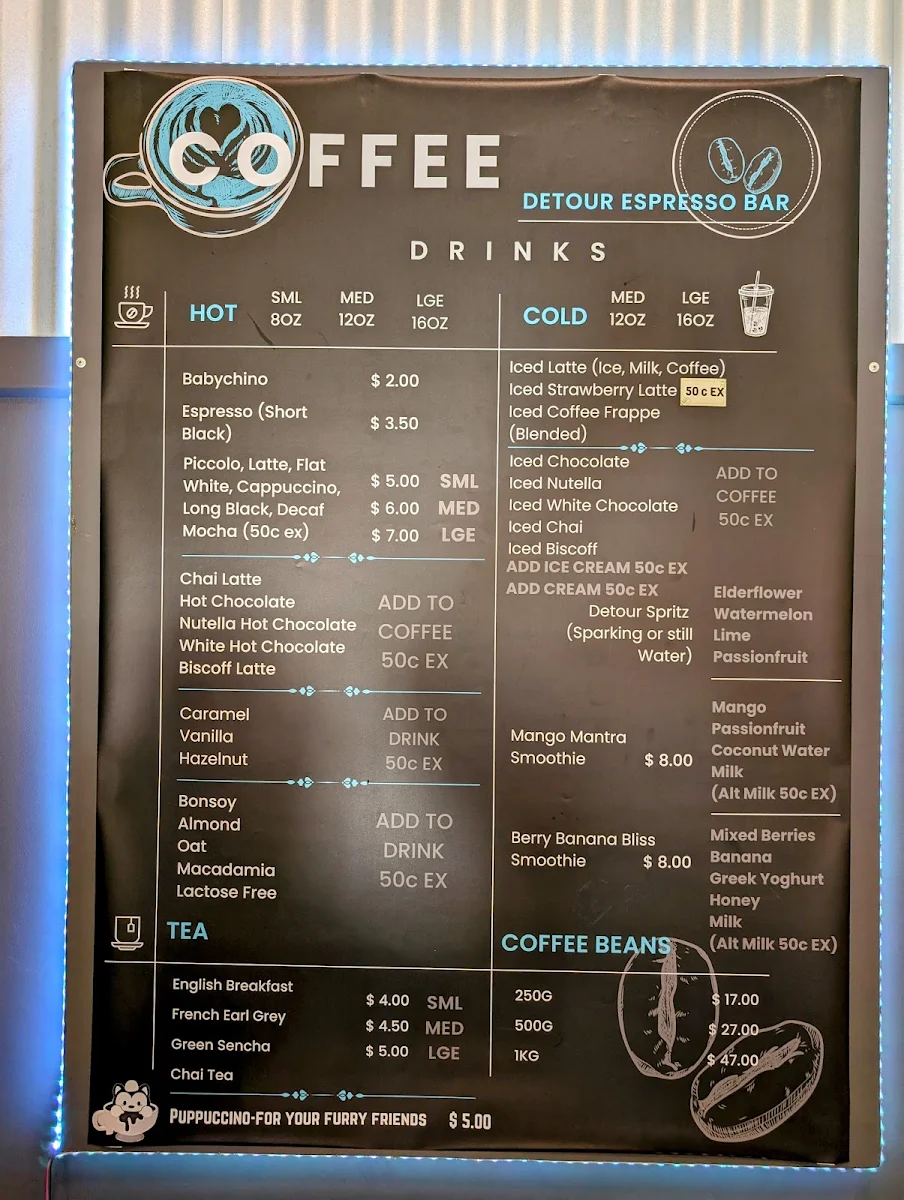 Menu, Detour Espresso Bar