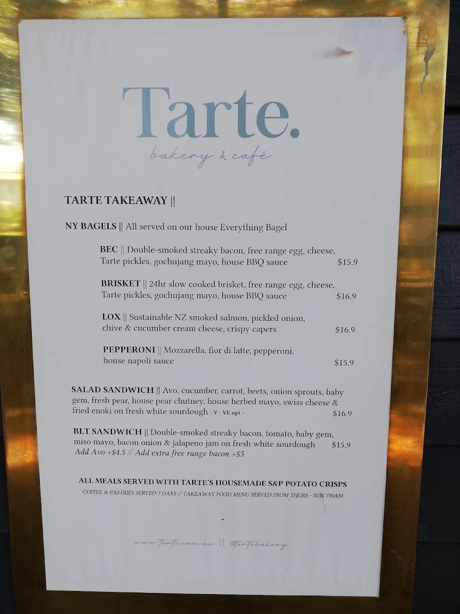 Menu, Tarte Bakery & Cafe