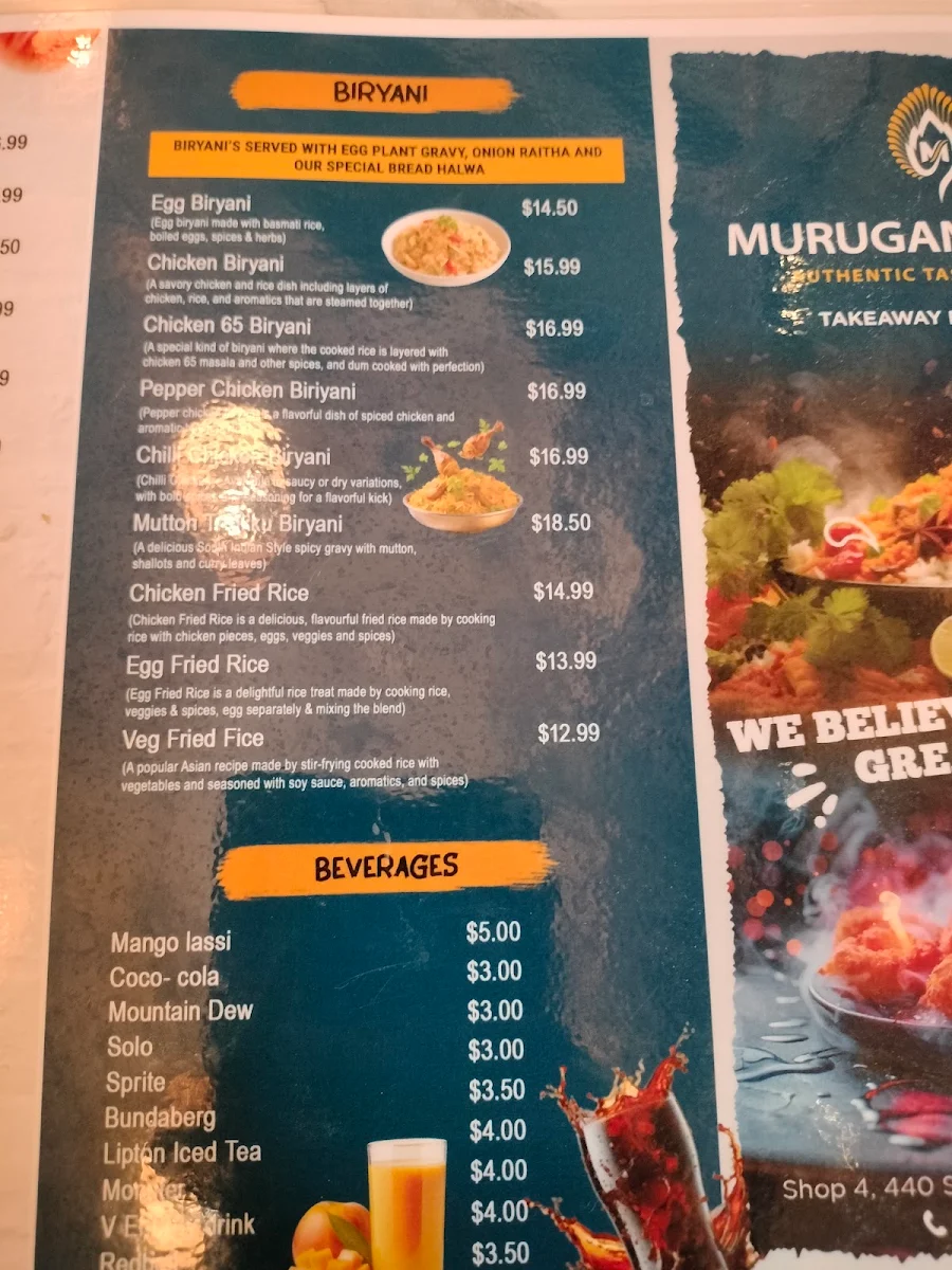 Menu, Murugan Foods