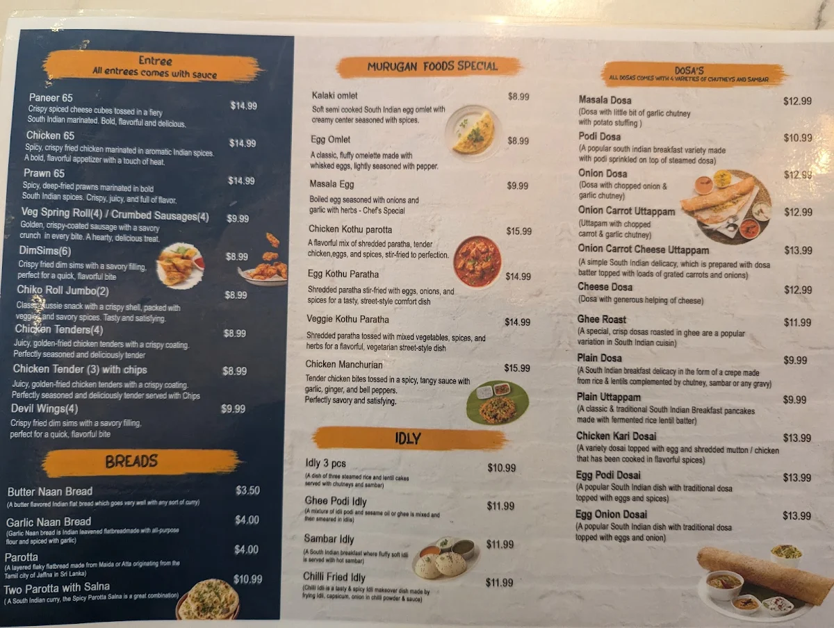 Menu, Murugan Foods
