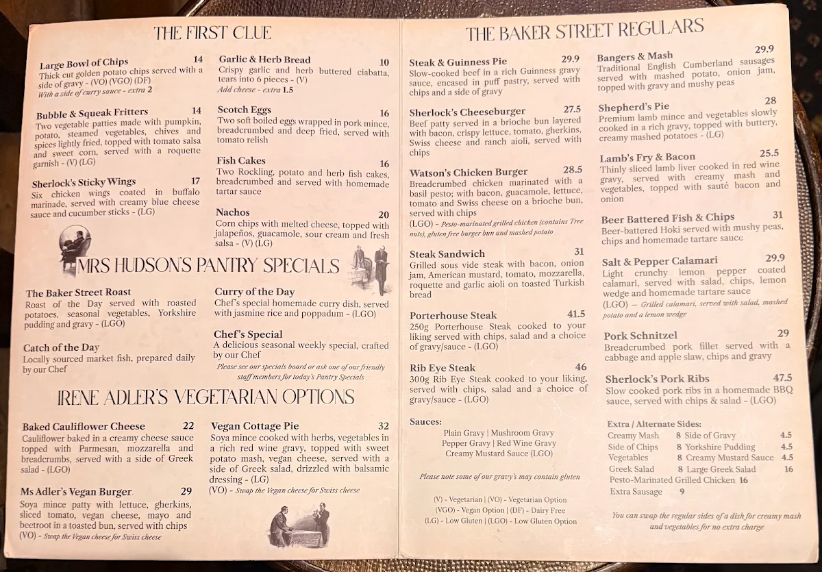 Menu, The Sherlock Holmes