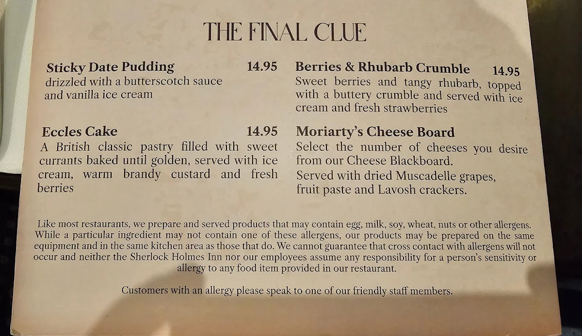Menu, The Sherlock Holmes