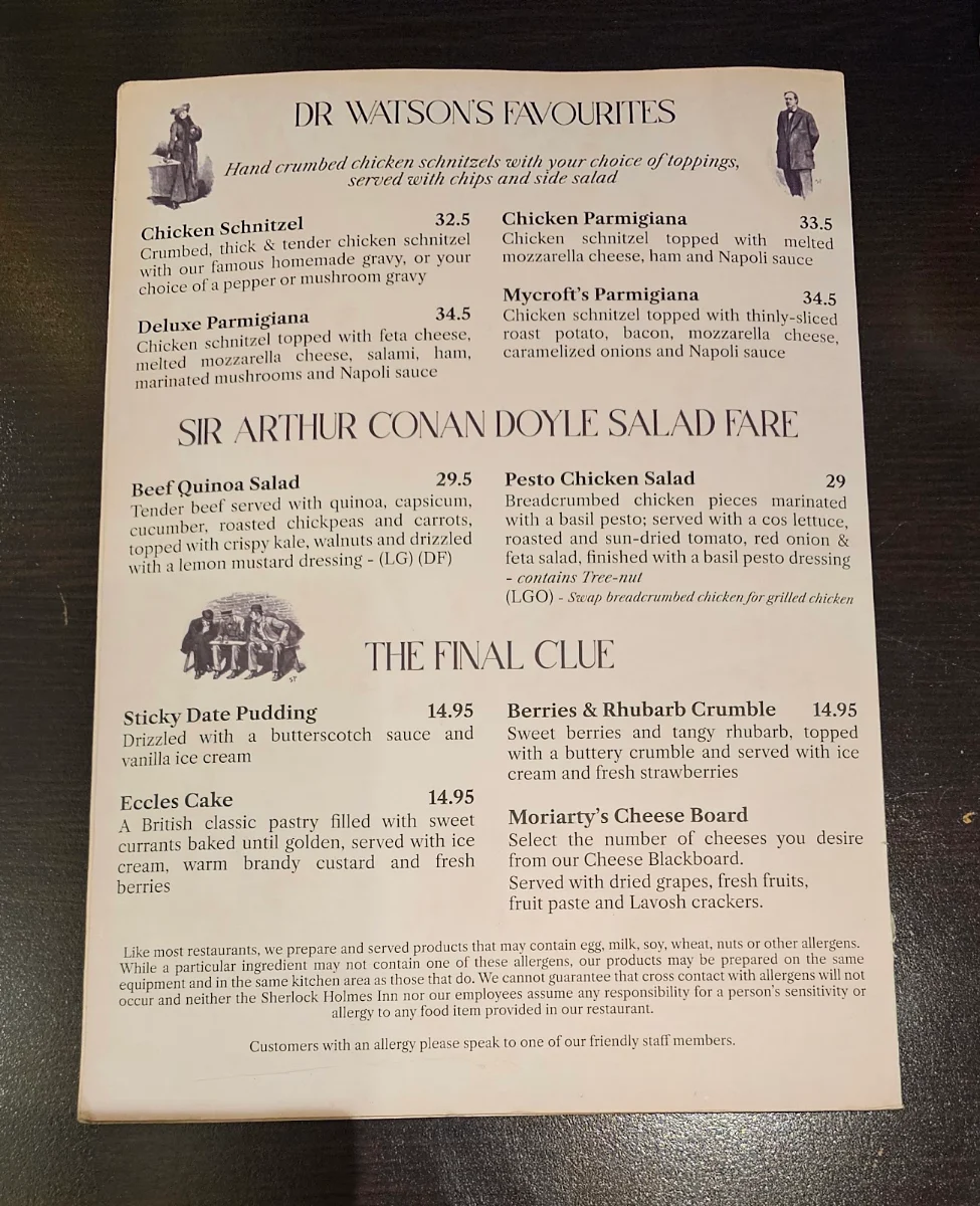 Menu, The Sherlock Holmes