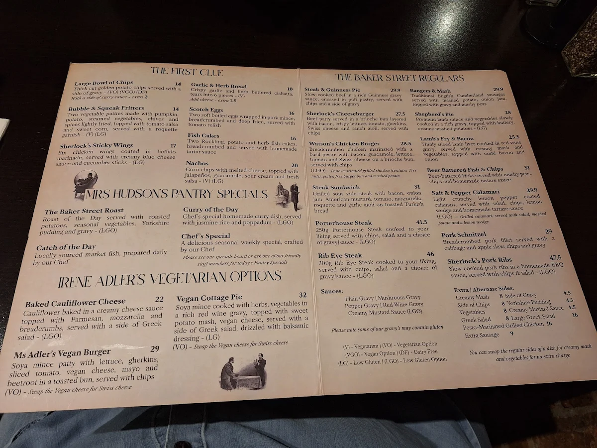 Menu, The Sherlock Holmes