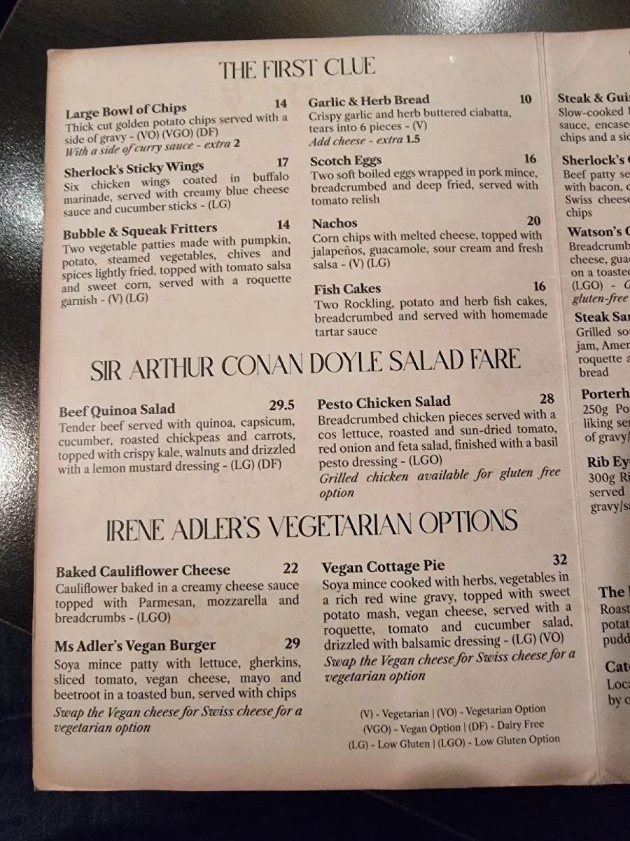 Menu, The Sherlock Holmes