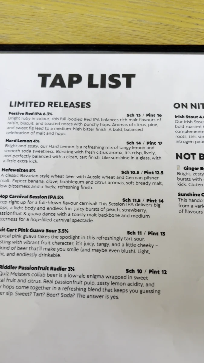 Menu, Slipstream Brewing Social House