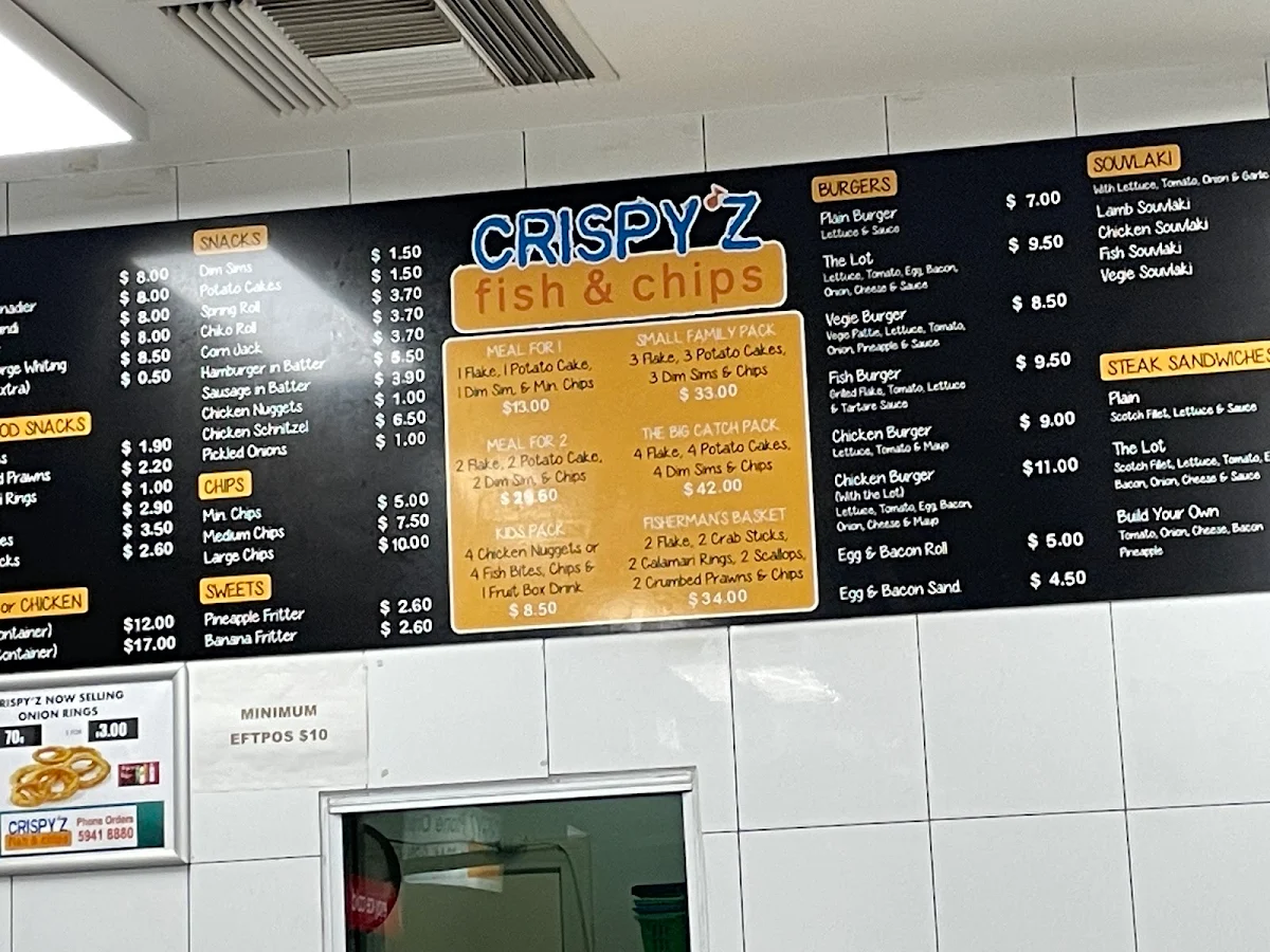 Menu, Crispy'z Fish and Chips