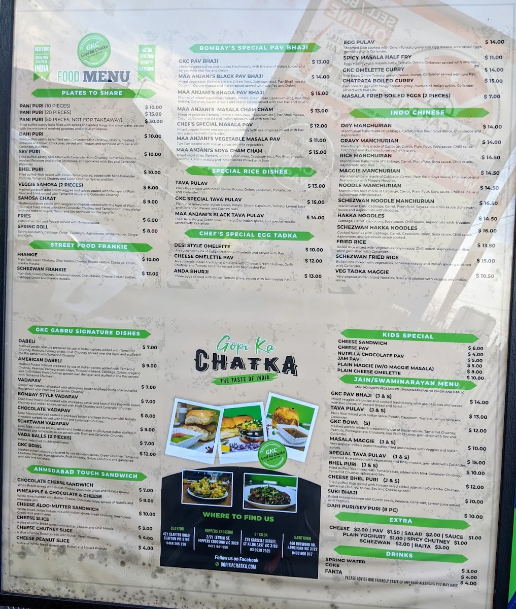 Menu, Gopi Ka Chatka Clayton