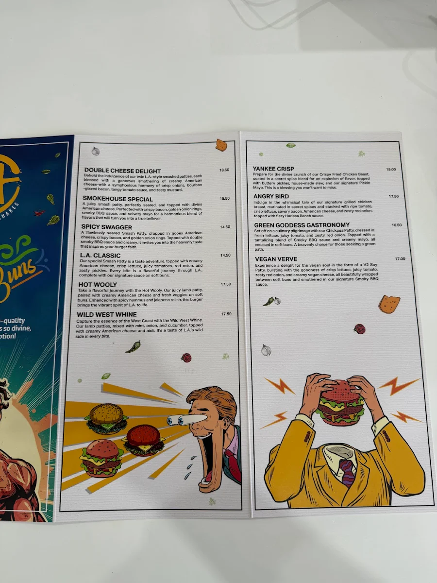 Menu, LA Burgers and Shakes
