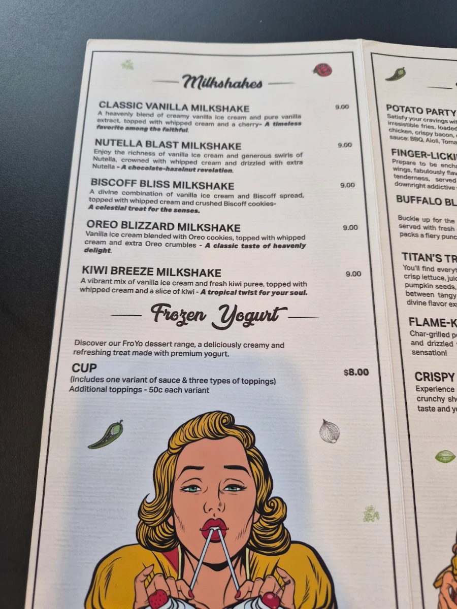 Menu, LA Burgers and Shakes