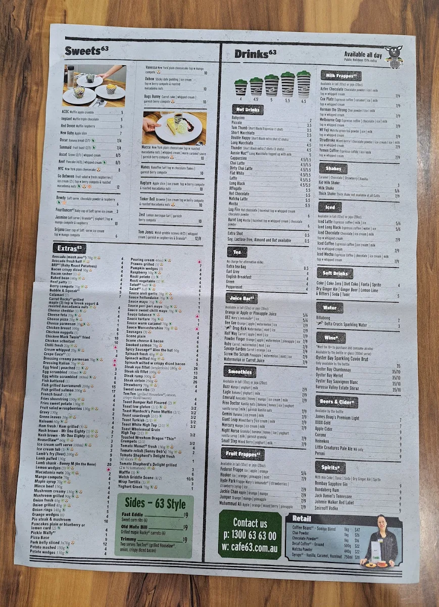 Menu, Cafe 63 Beaudesert Fair