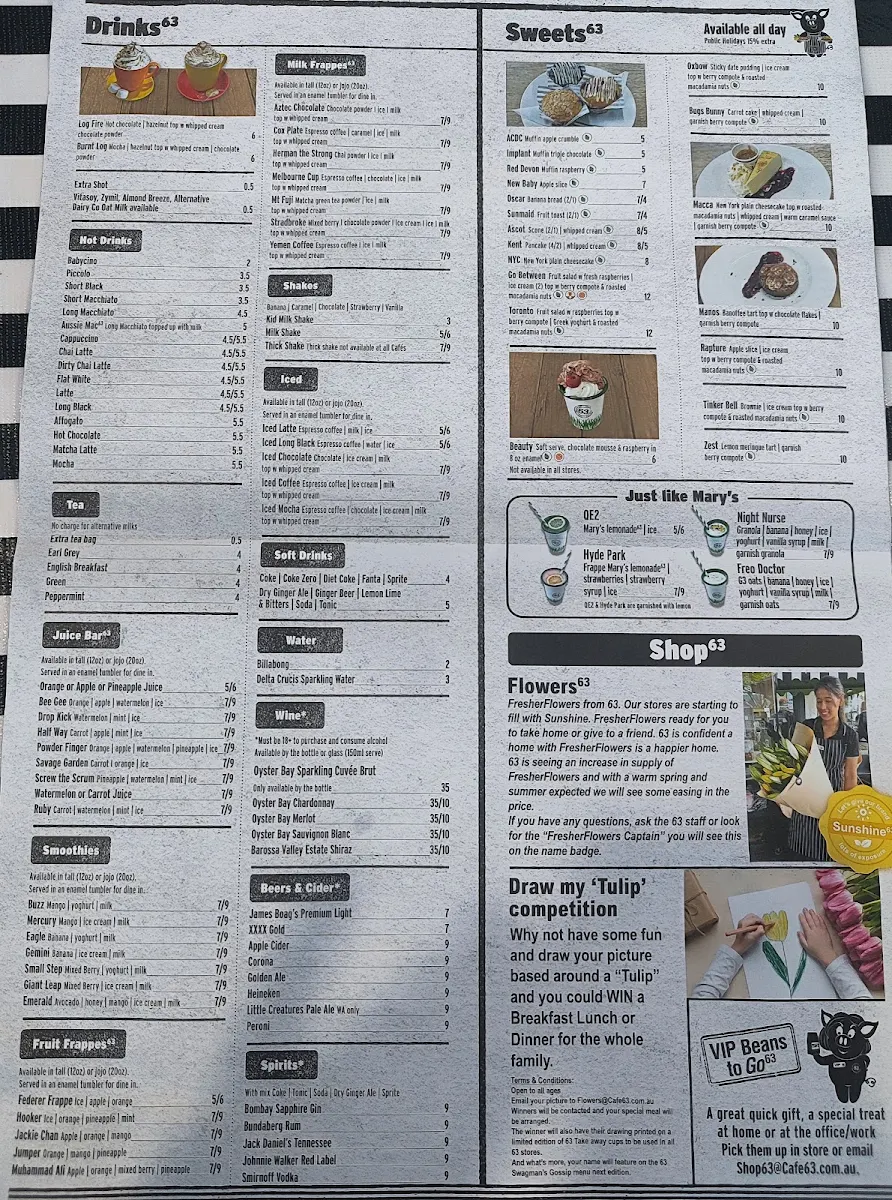Menu, Cafe 63 Beaudesert Fair