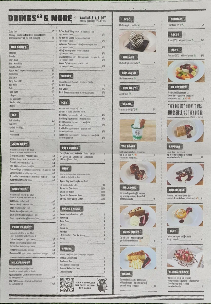 Menu, Cafe 63 Beaudesert Fair