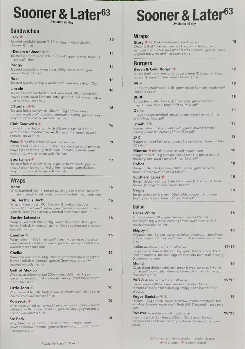 Menu, Cafe 63 Beaudesert Fair