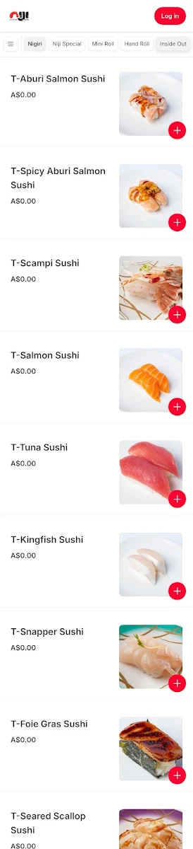 Menu, Niji Sushi Bar Kingsford