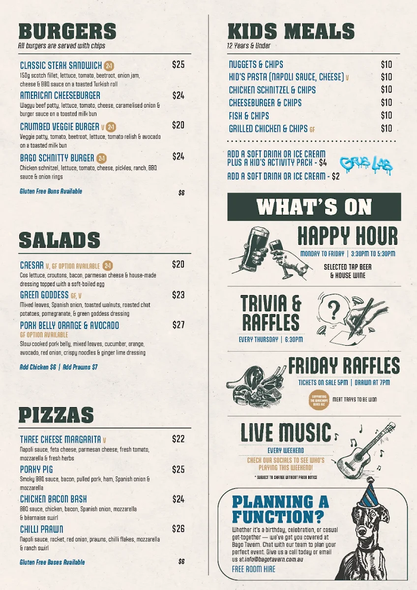 Menu, Bago Tavern