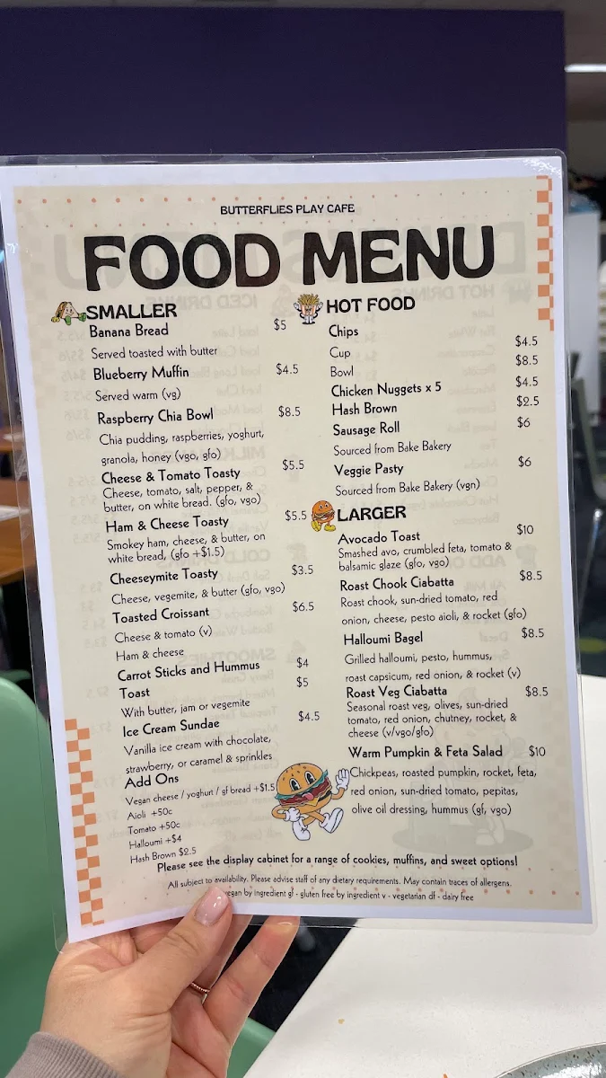 Menu, Butterflies Play Cafe