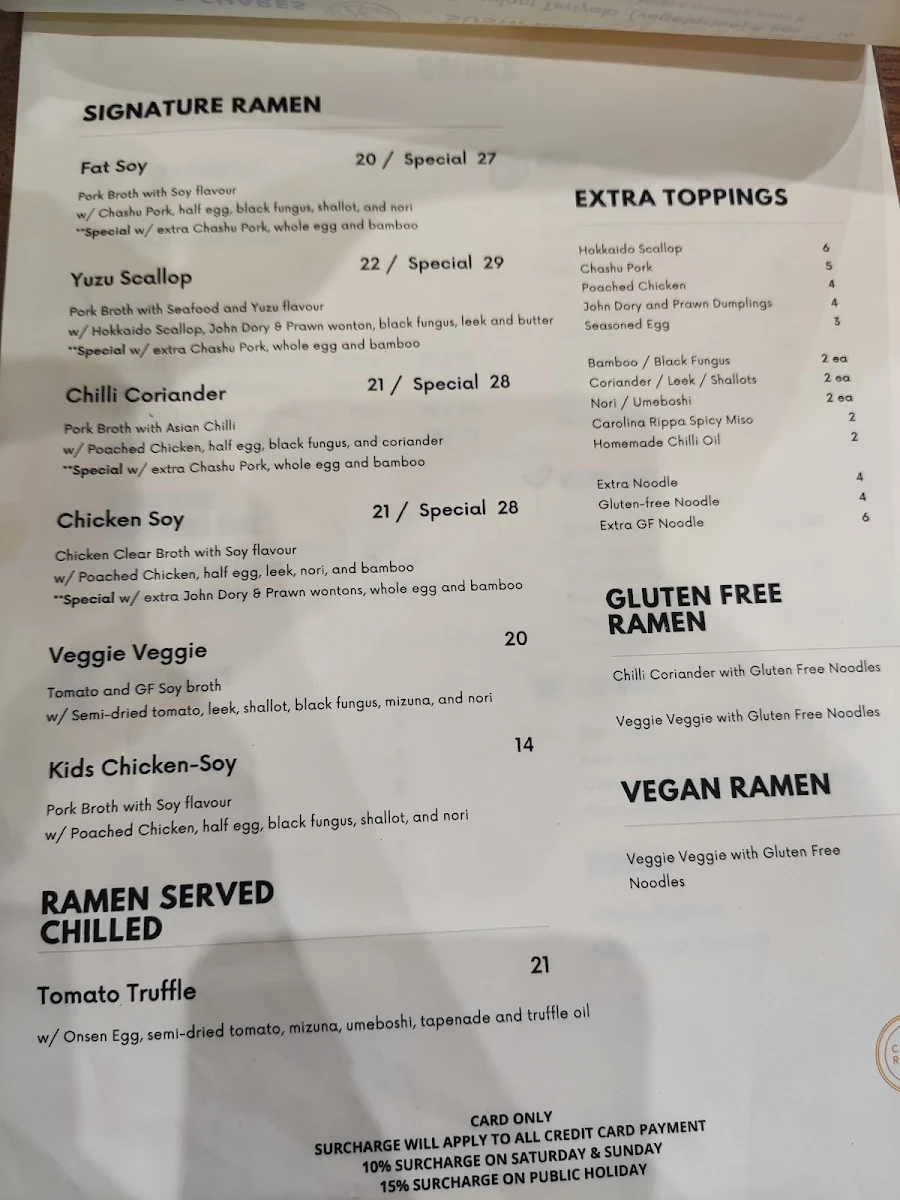 Menu, Chaco Ramen Bondi