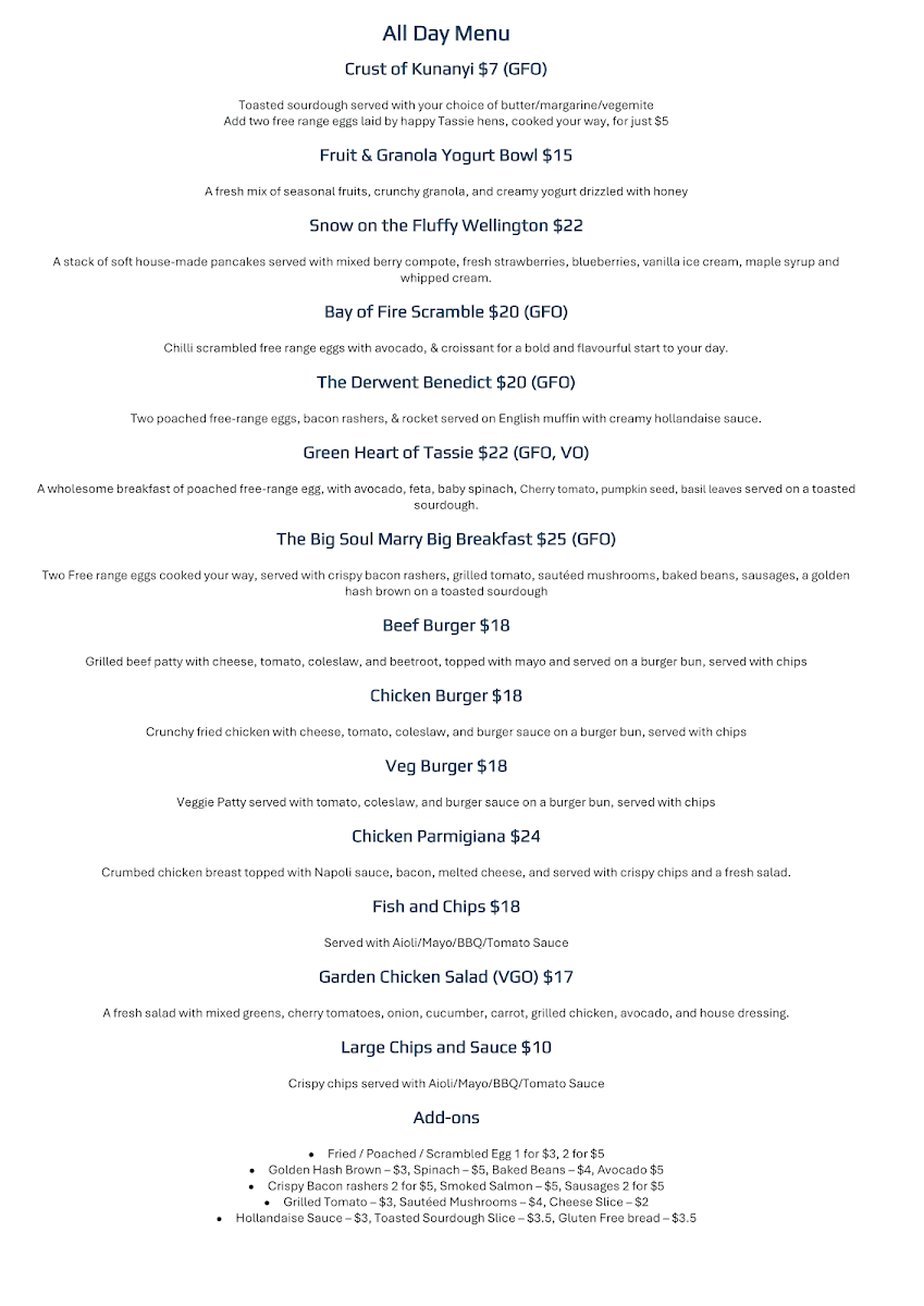 Menu, Soul Marry Savour
