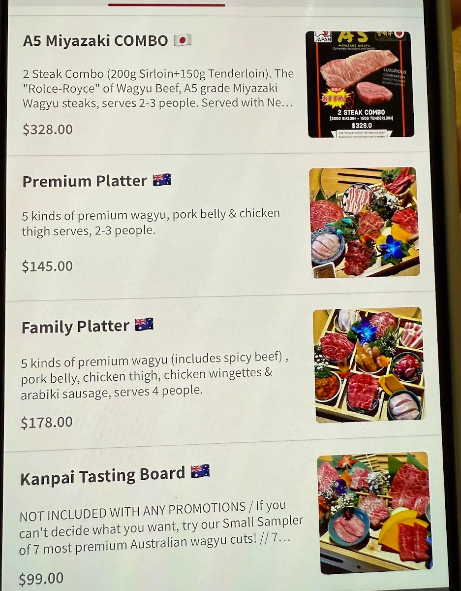 Menu, Kanpai Yakiniku