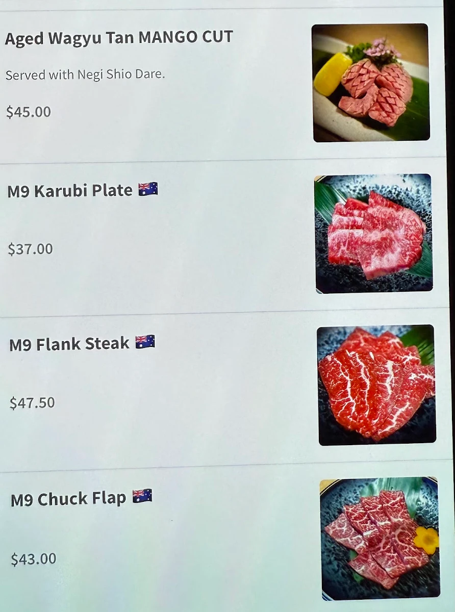 Menu, Kanpai Yakiniku