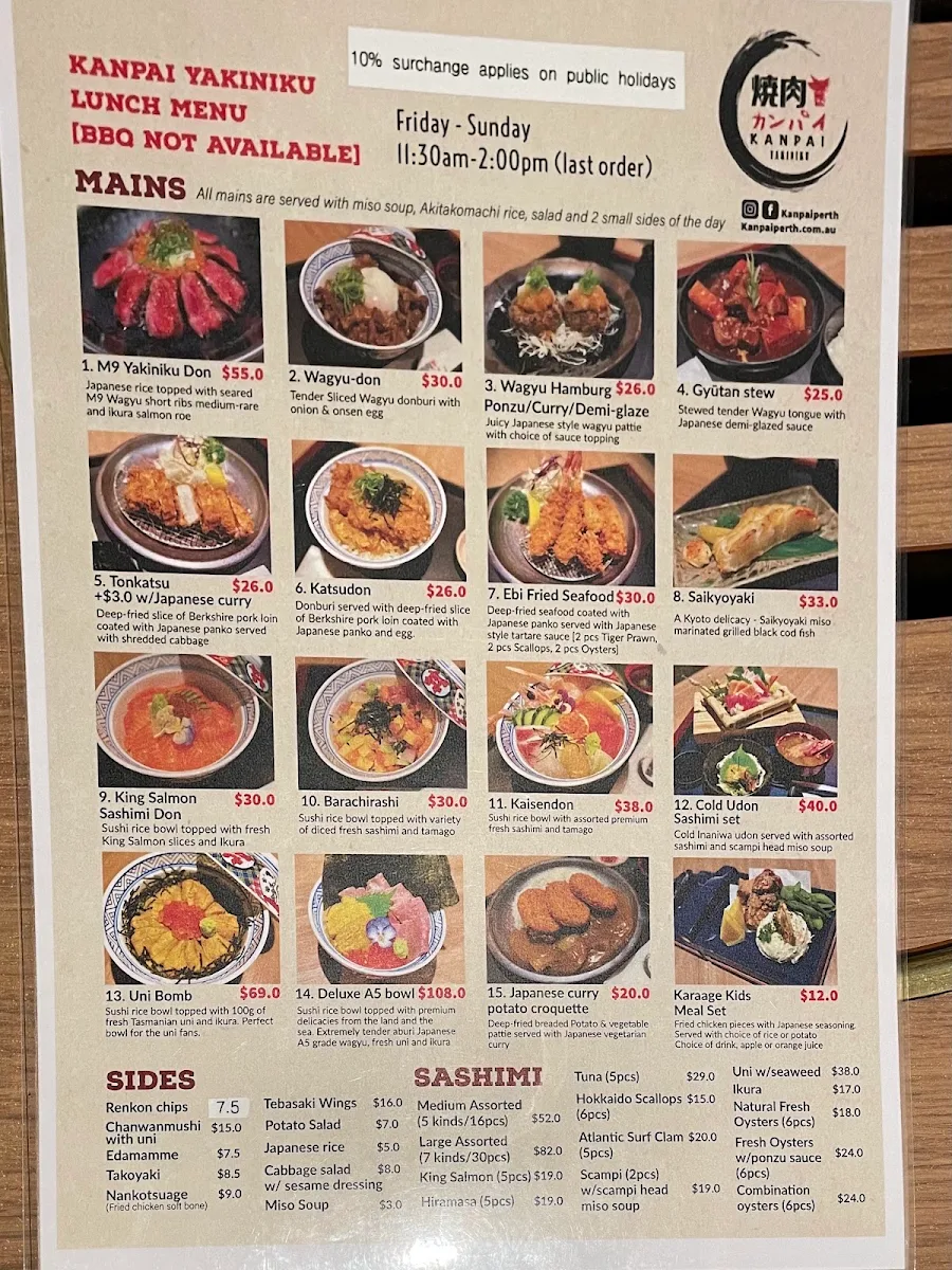 Menu, Kanpai Yakiniku