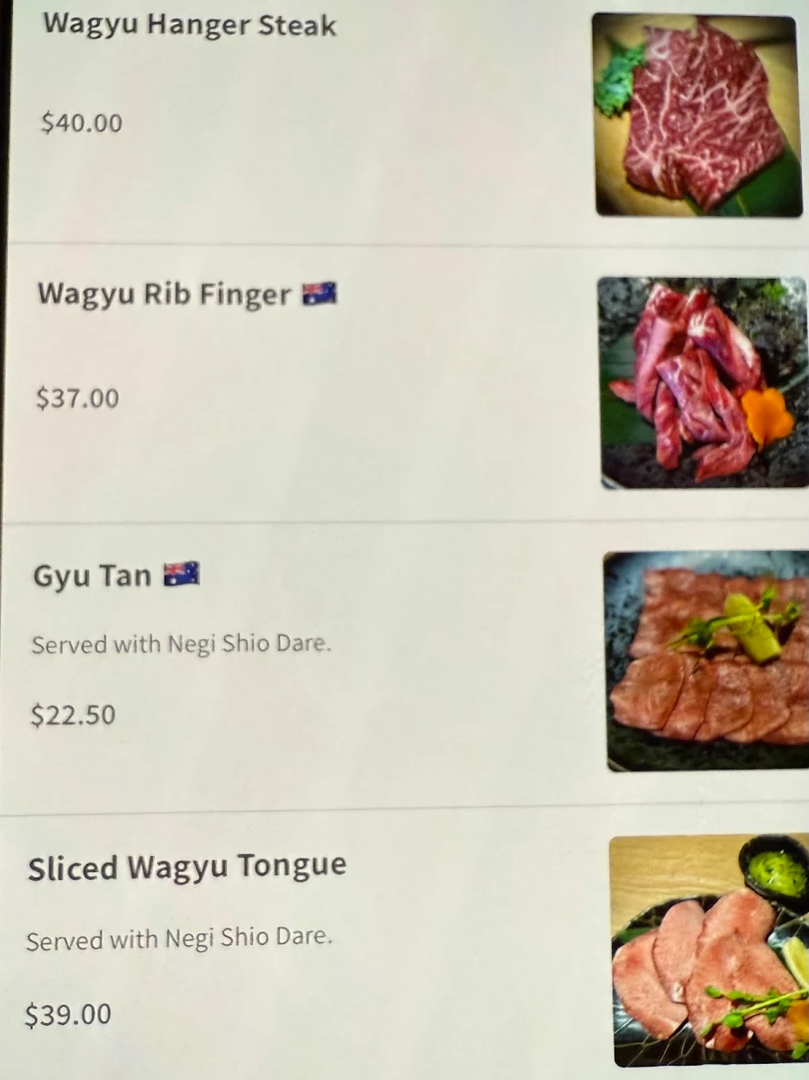 Menu, Kanpai Yakiniku