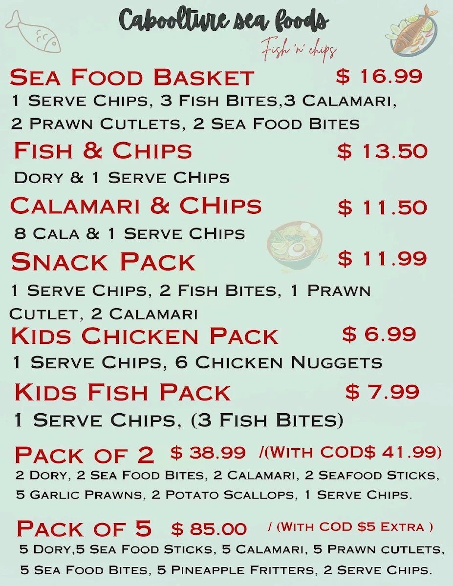 Menu, Caboolture Seafood Market (FISH & CHIPS SHOP)