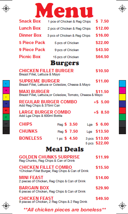 Menu, Country Fried Chicken