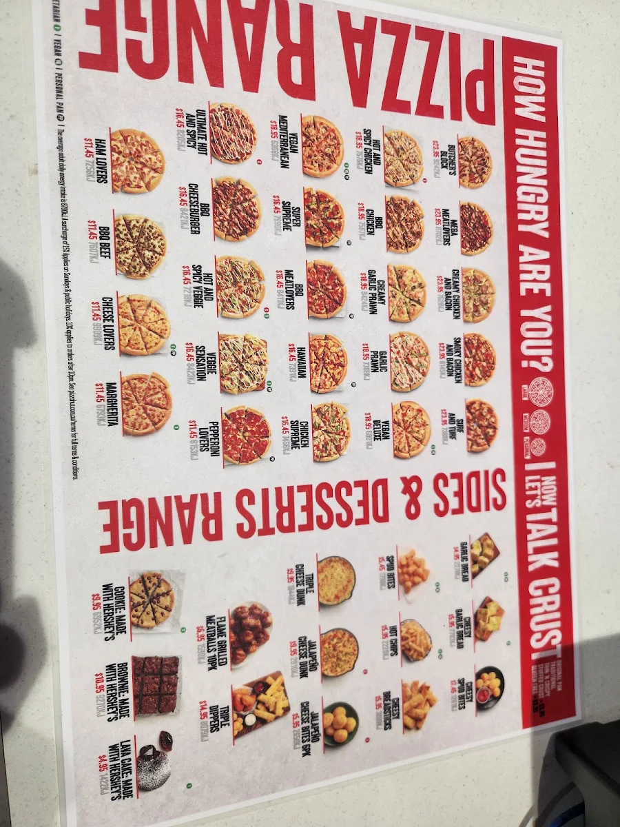Menu, Pizza Hut St Kilda