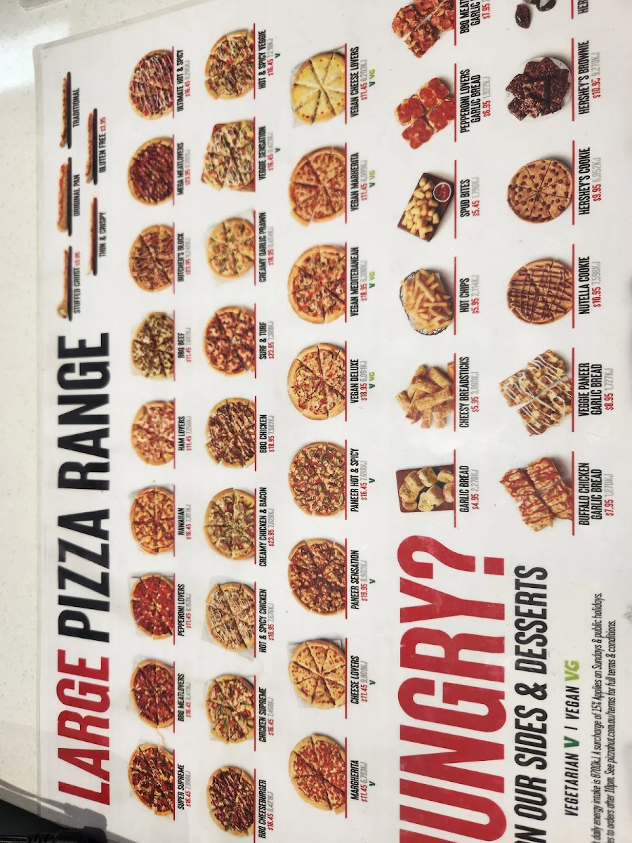 Menu, Pizza Hut St Kilda