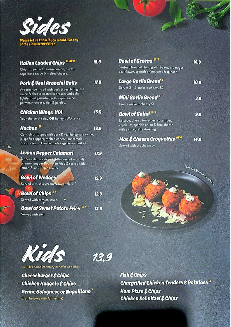 Menu, Caffe Primo Munnopara