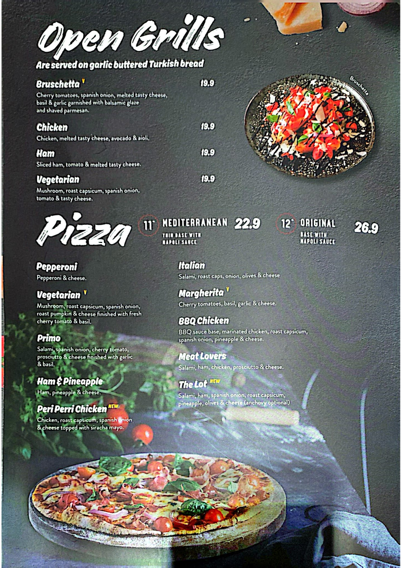 Menu, Caffe Primo Munnopara