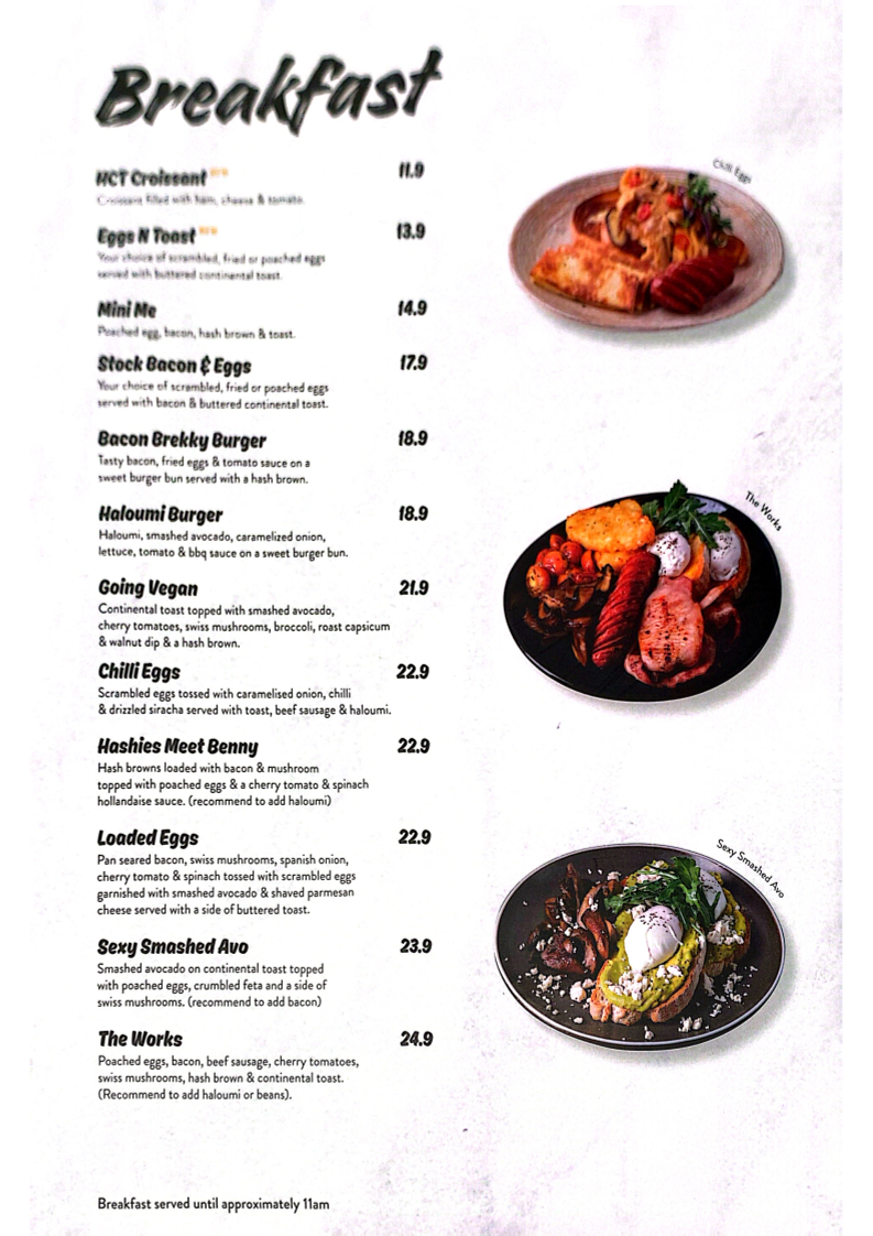 Menu, Caffe Primo Munnopara