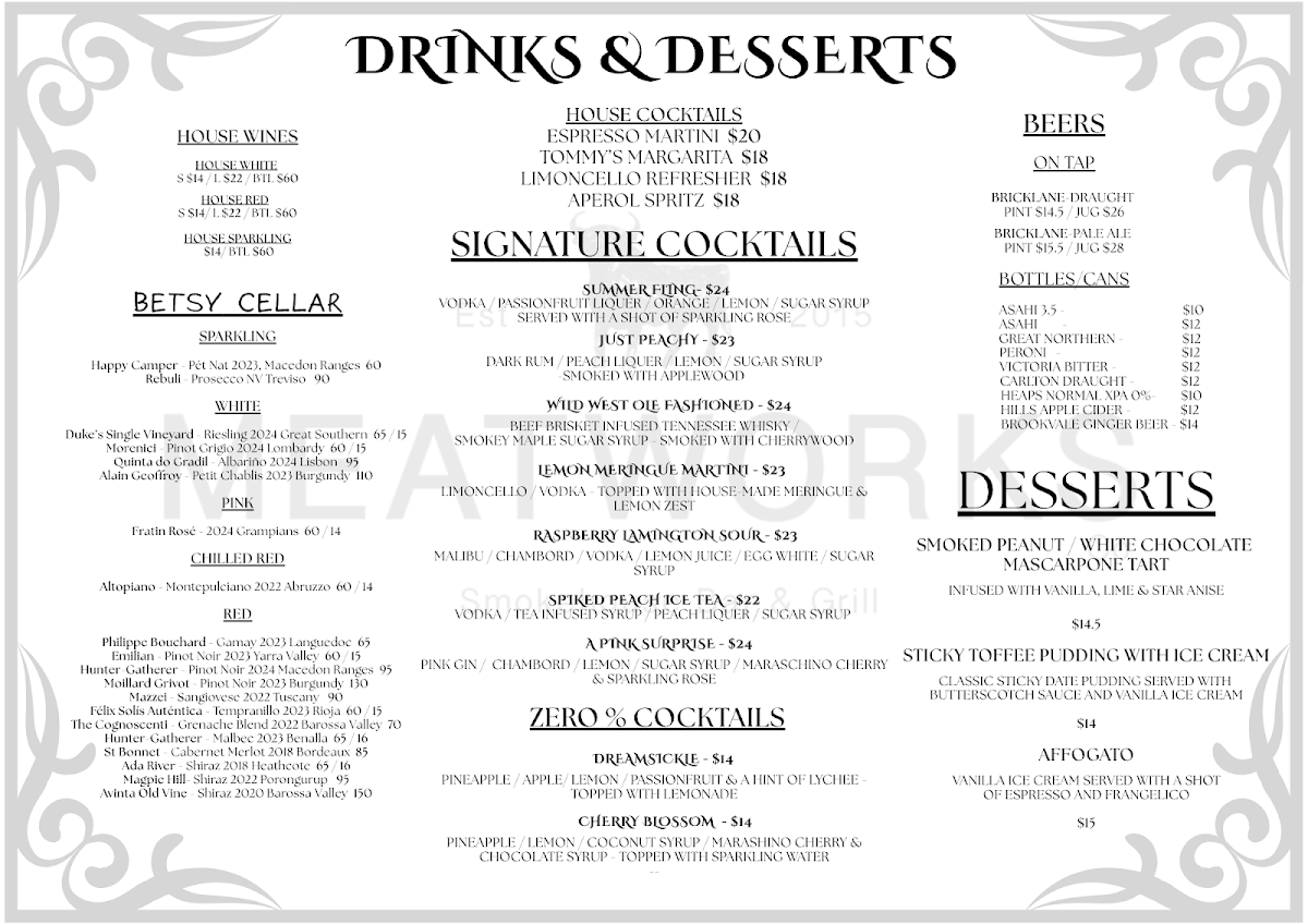 Menu, Meatworksco