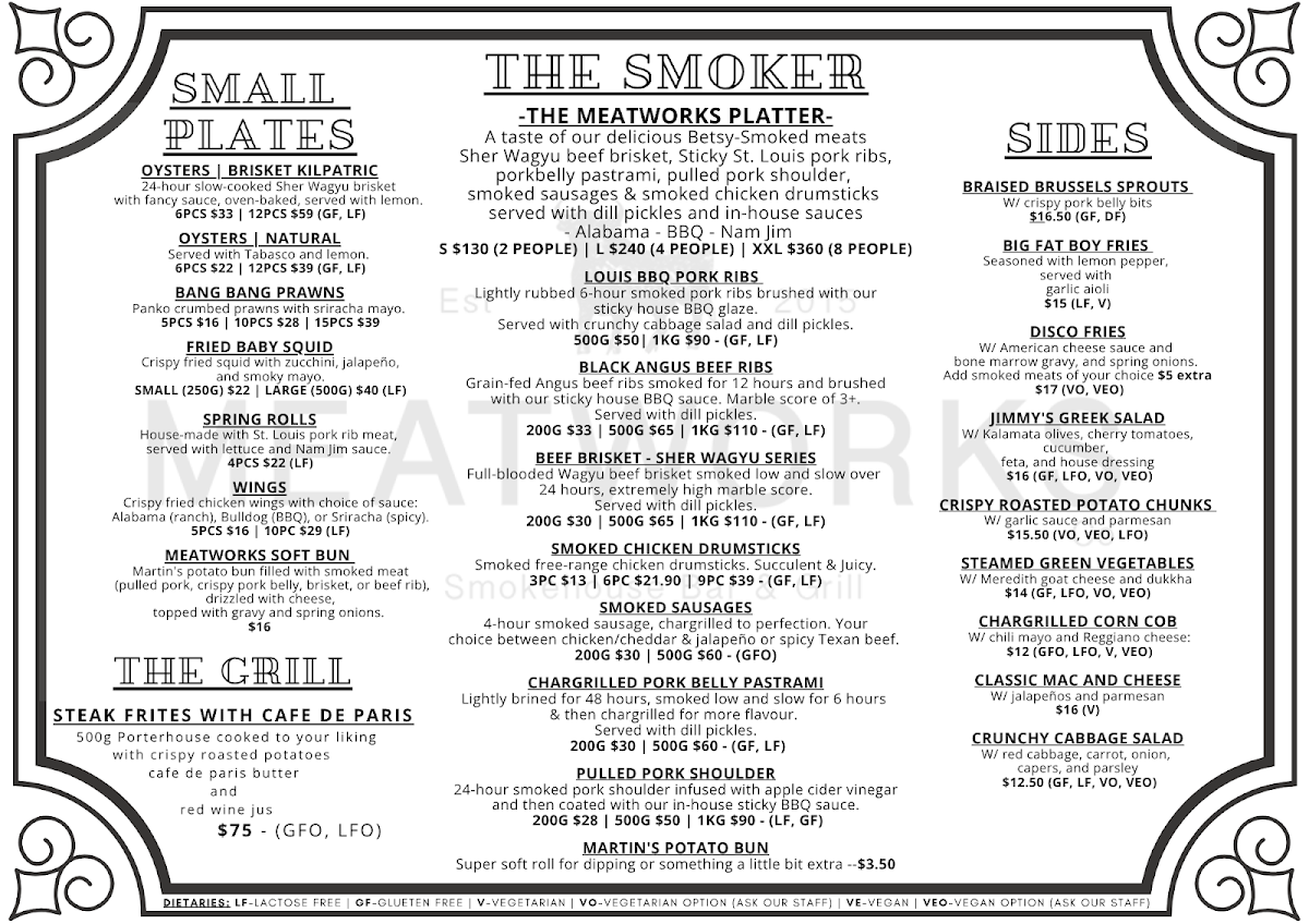 Menu, Meatworksco