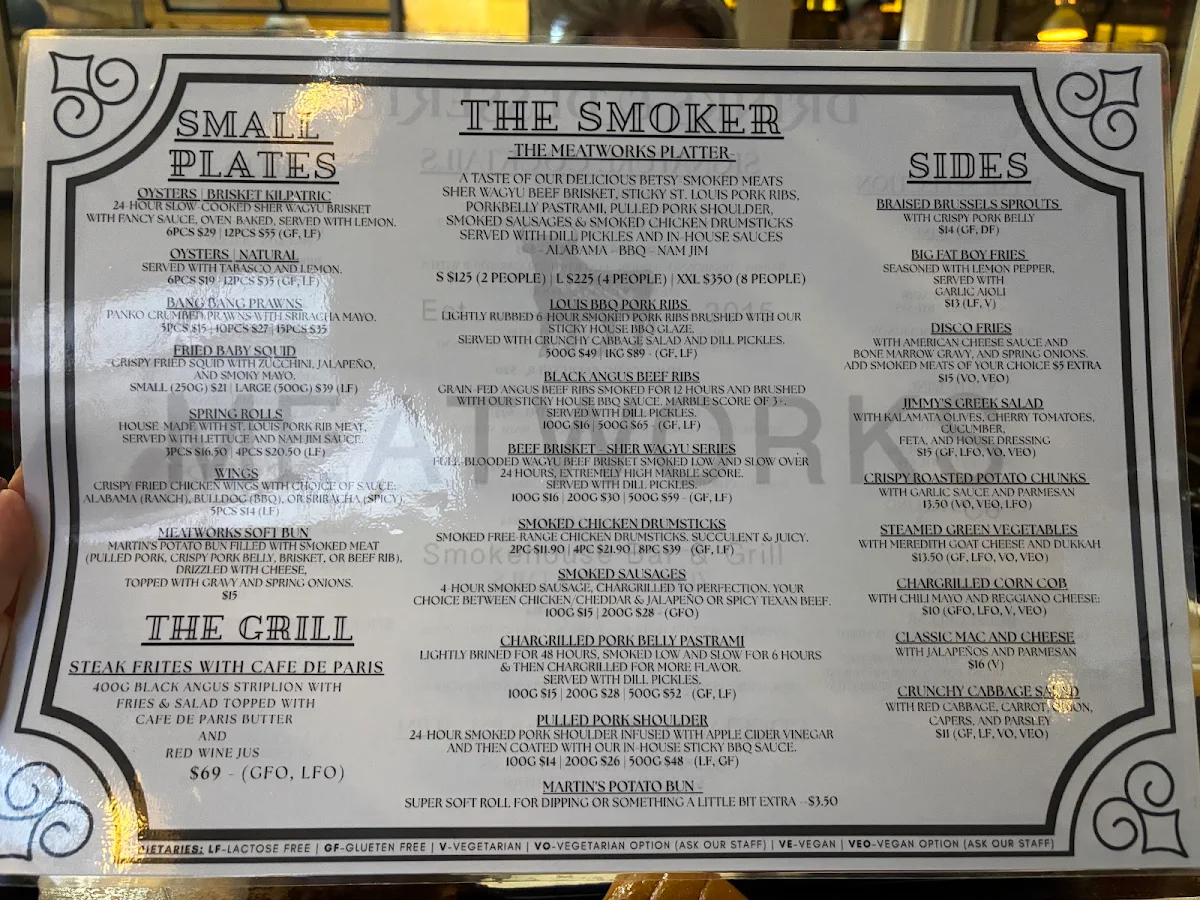 Menu, Meatworksco