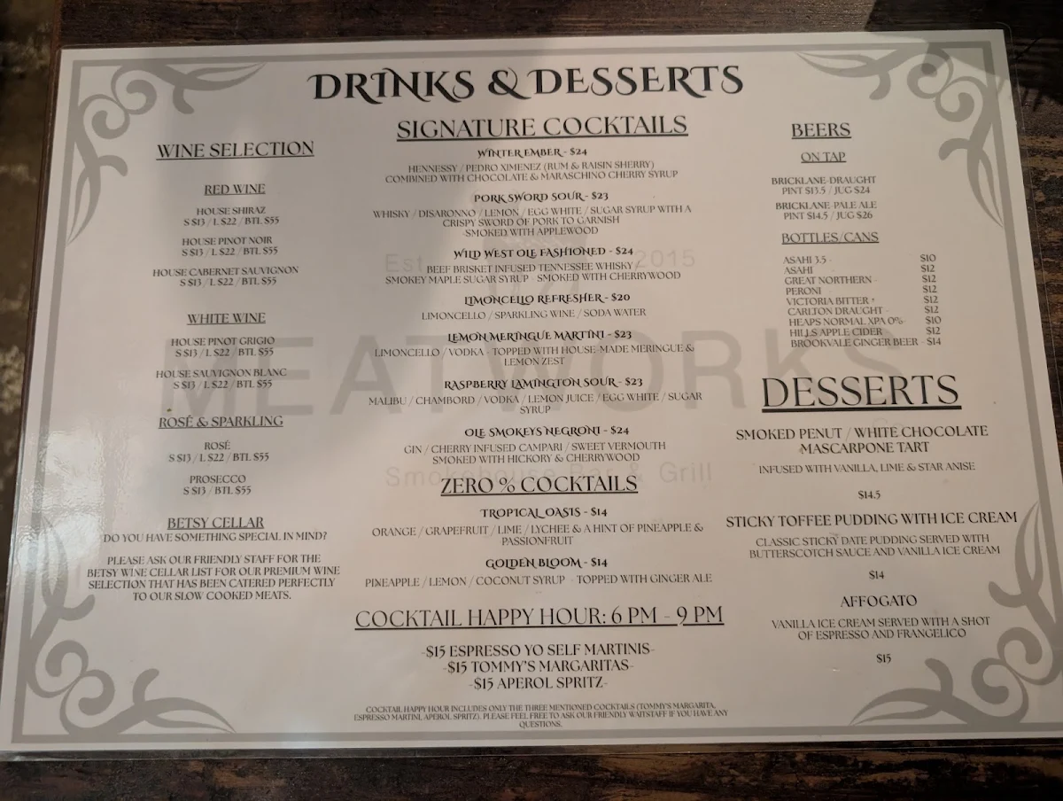 Menu, Meatworksco