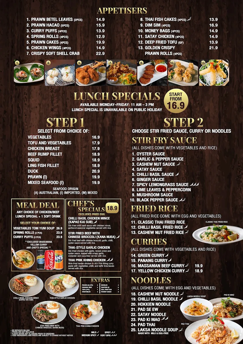 Menu, Thai Paragon Bankstown