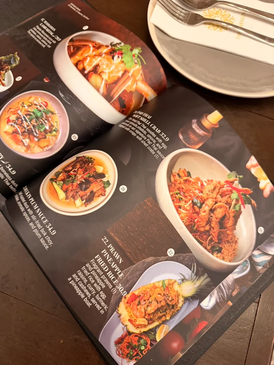 Menu, Thai Paragon Bankstown