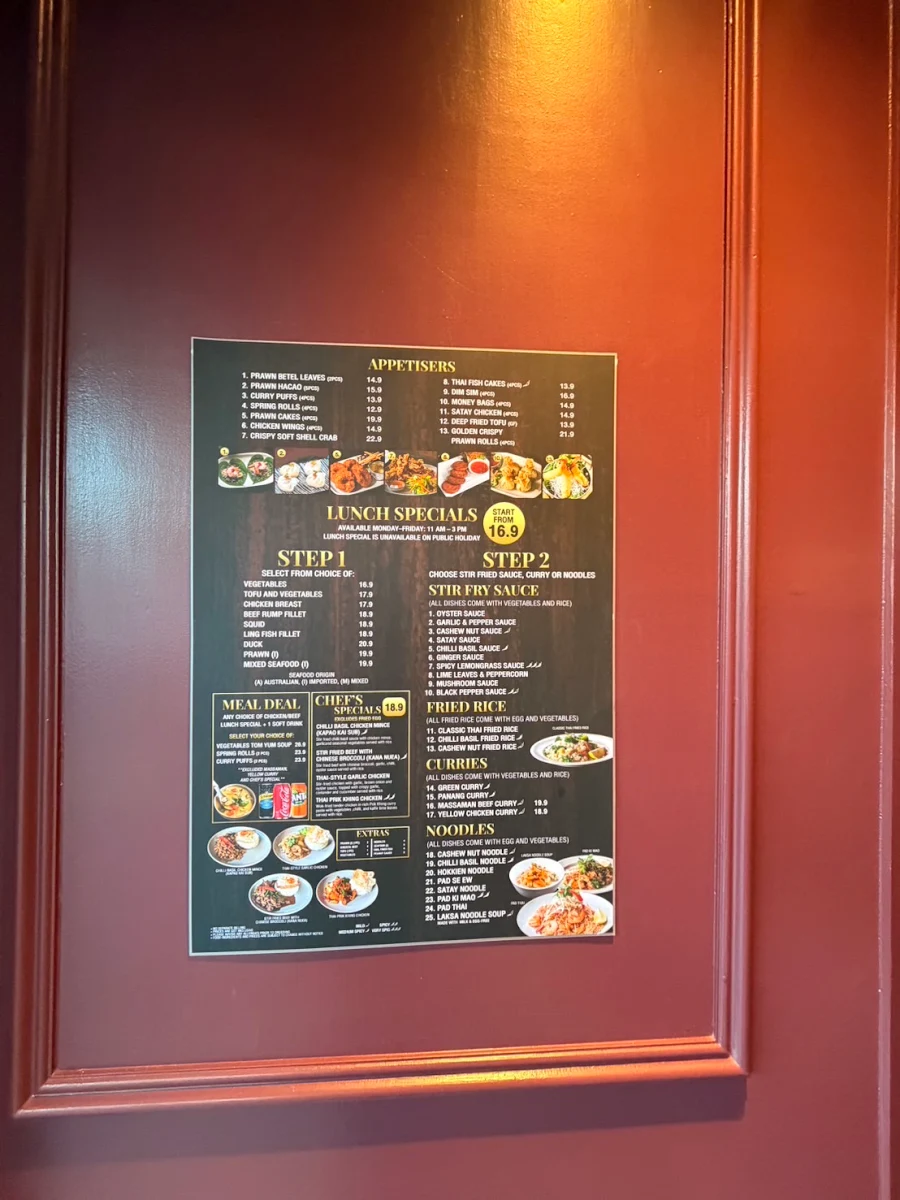 Menu, Thai Paragon Bankstown