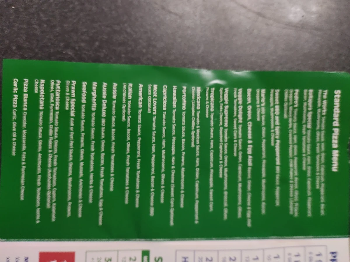 Menu, Ballajura Pizza