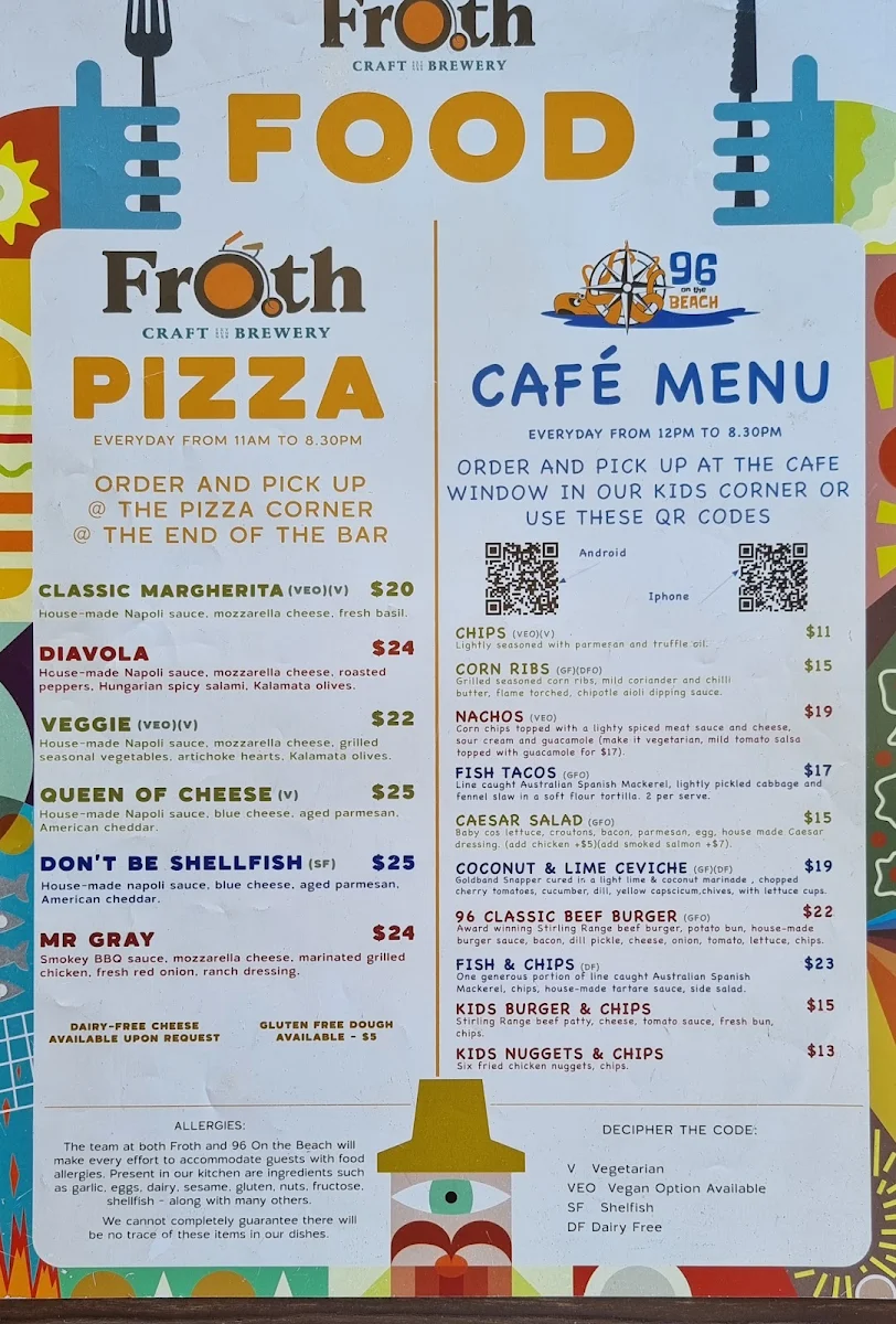 Menu, Froth Craft Beach