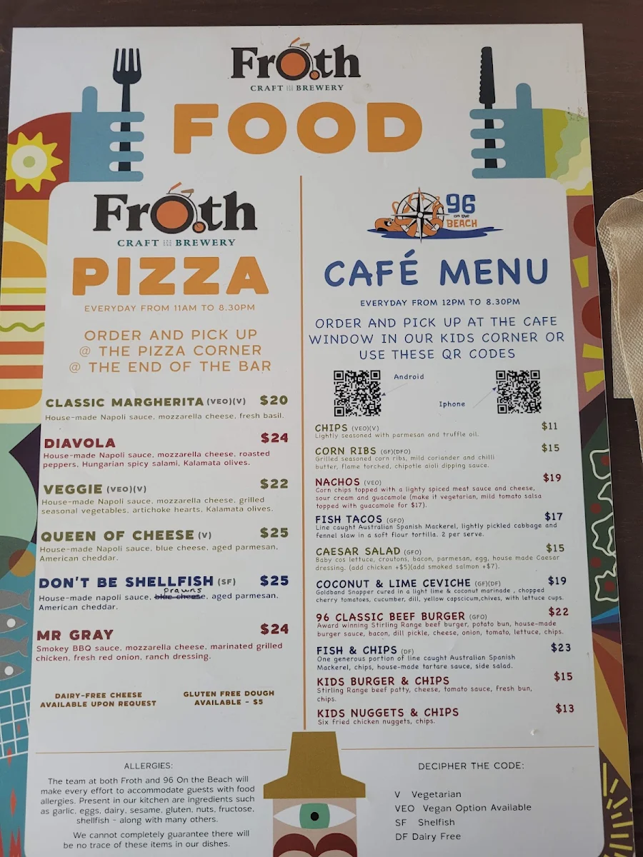 Menu, Froth Craft Beach