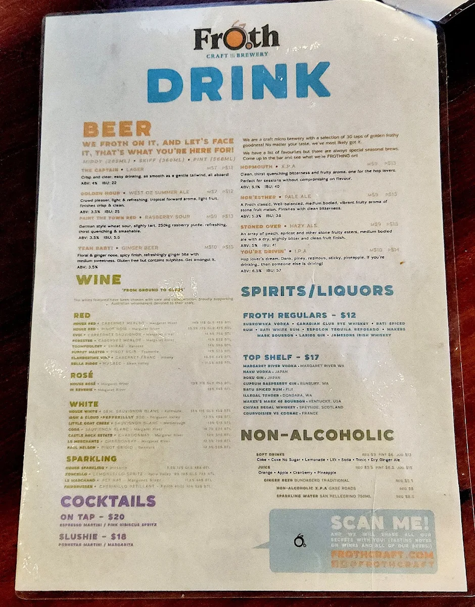 Menu, Froth Craft Beach