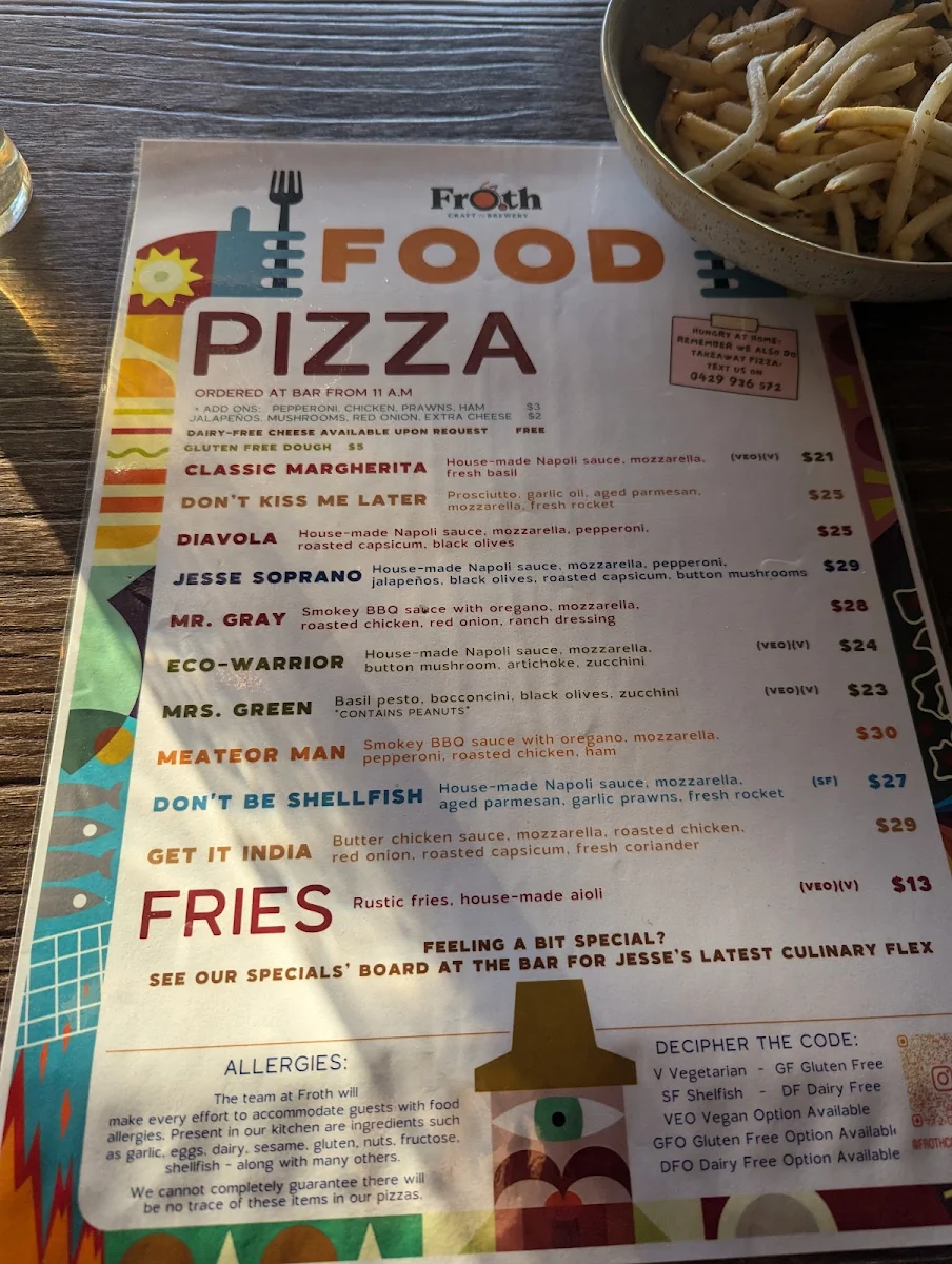 Menu, Froth Craft Beach
