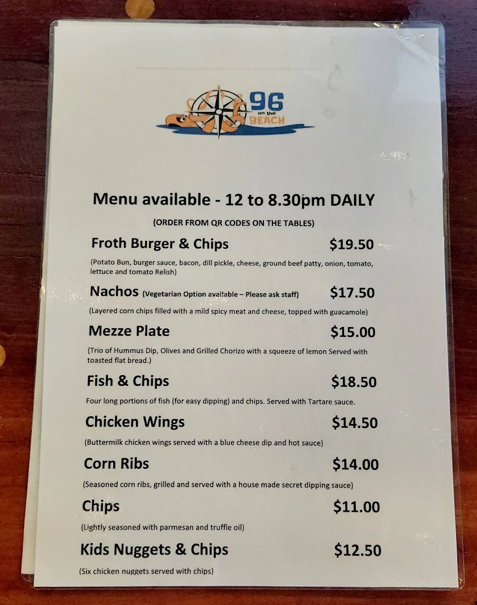 Menu, Froth Craft Beach