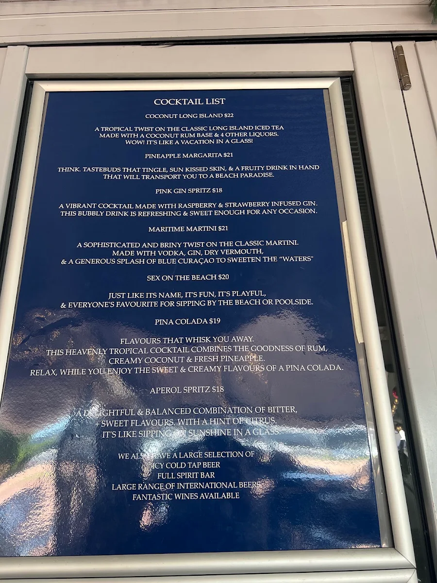 Menu, Mariners Cove Fish & Chips
