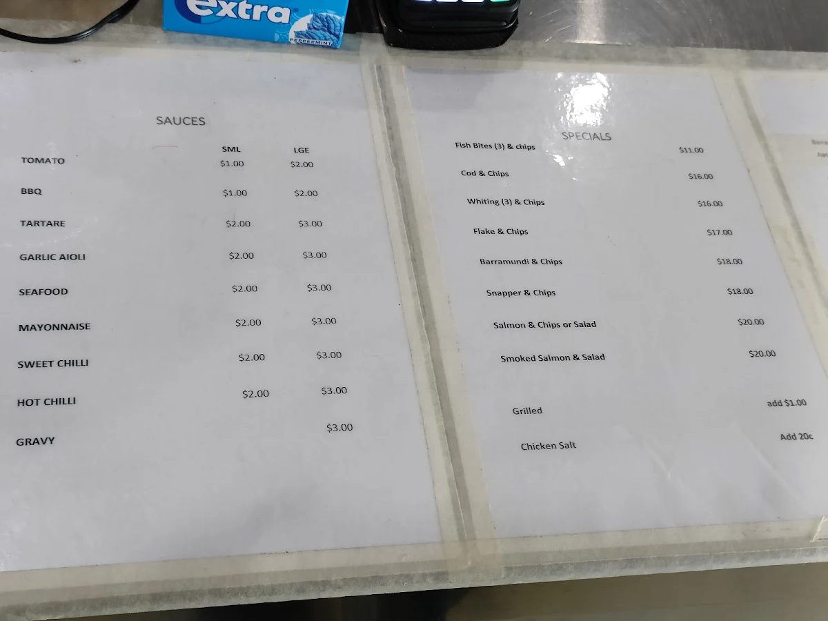 Menu, Mariners Cove Fish & Chips